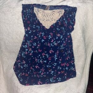 Cute navy blue floral tube top y2k 00s 2000s crochet trim babydoll cami   - like